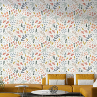 Colorful floral wallpaper for walls inspired by spring gardens.

