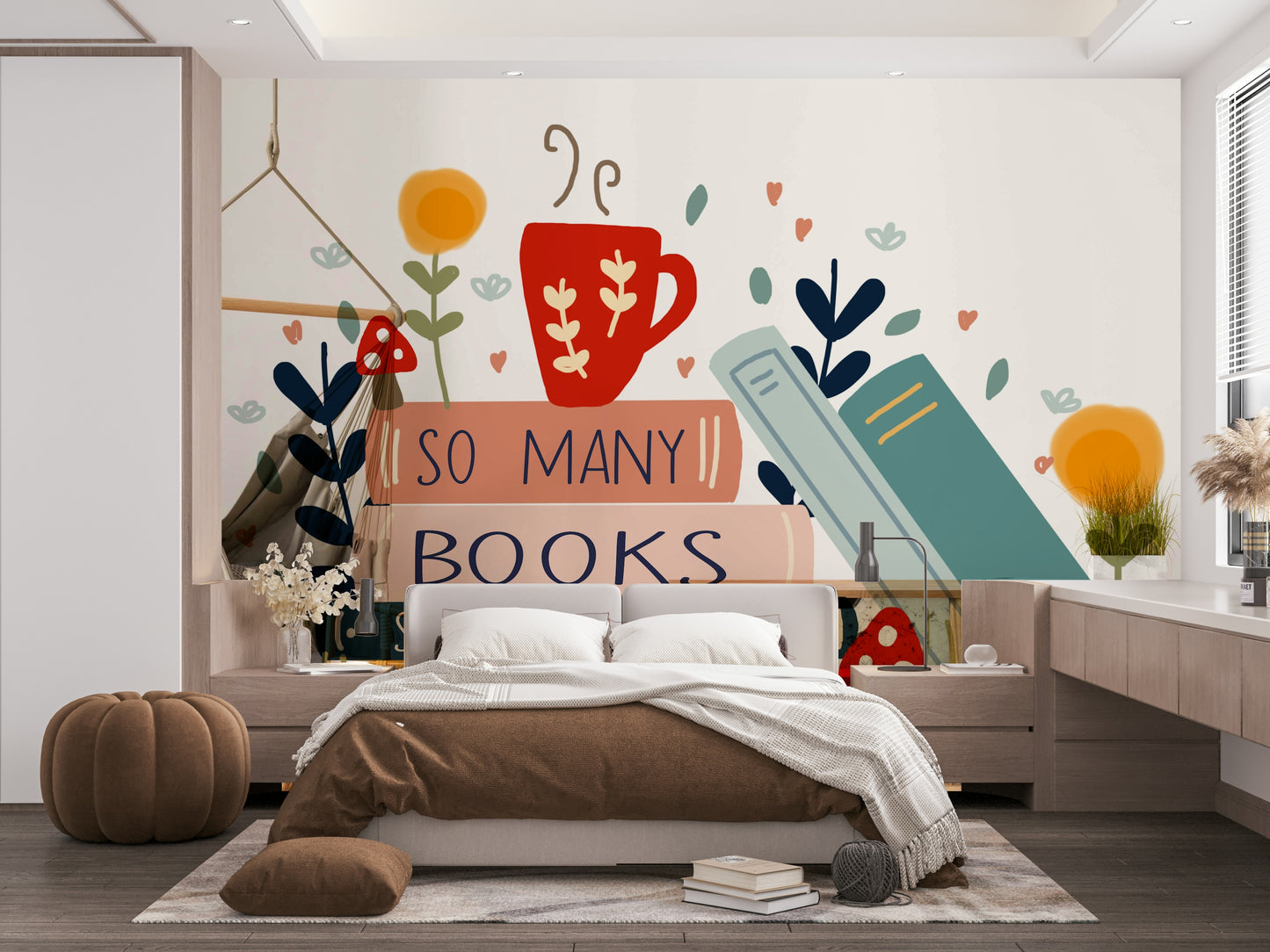 "So Many Books, So Little Time" wall mural for book lovers.

