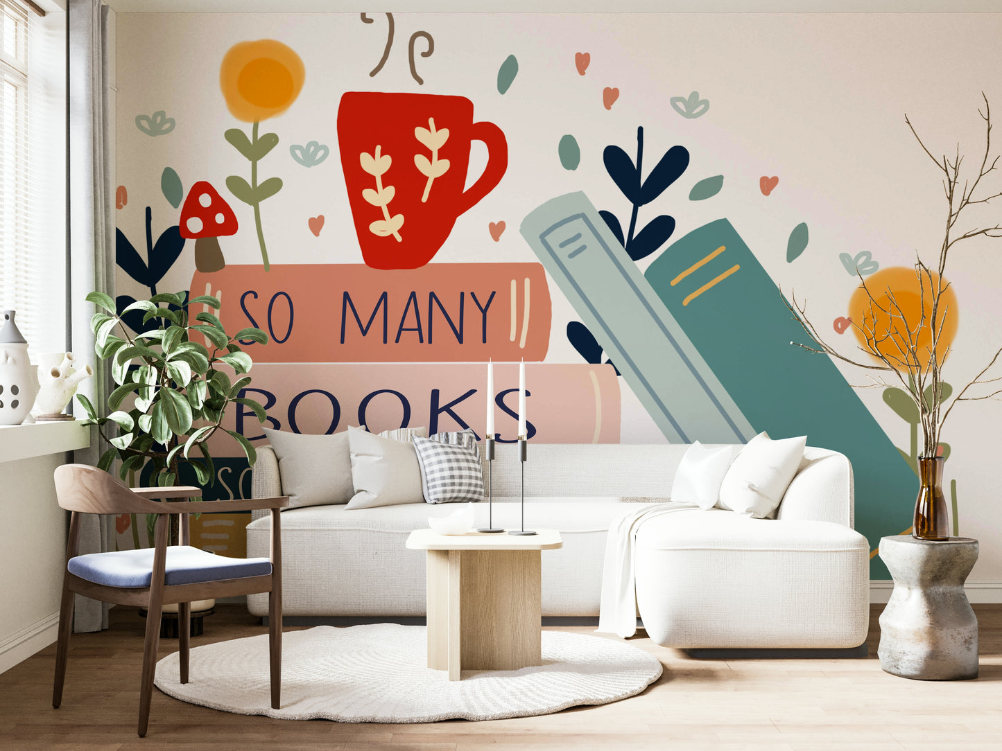 Elegant "So Many Books So Little Time" wall mural for rooms.

