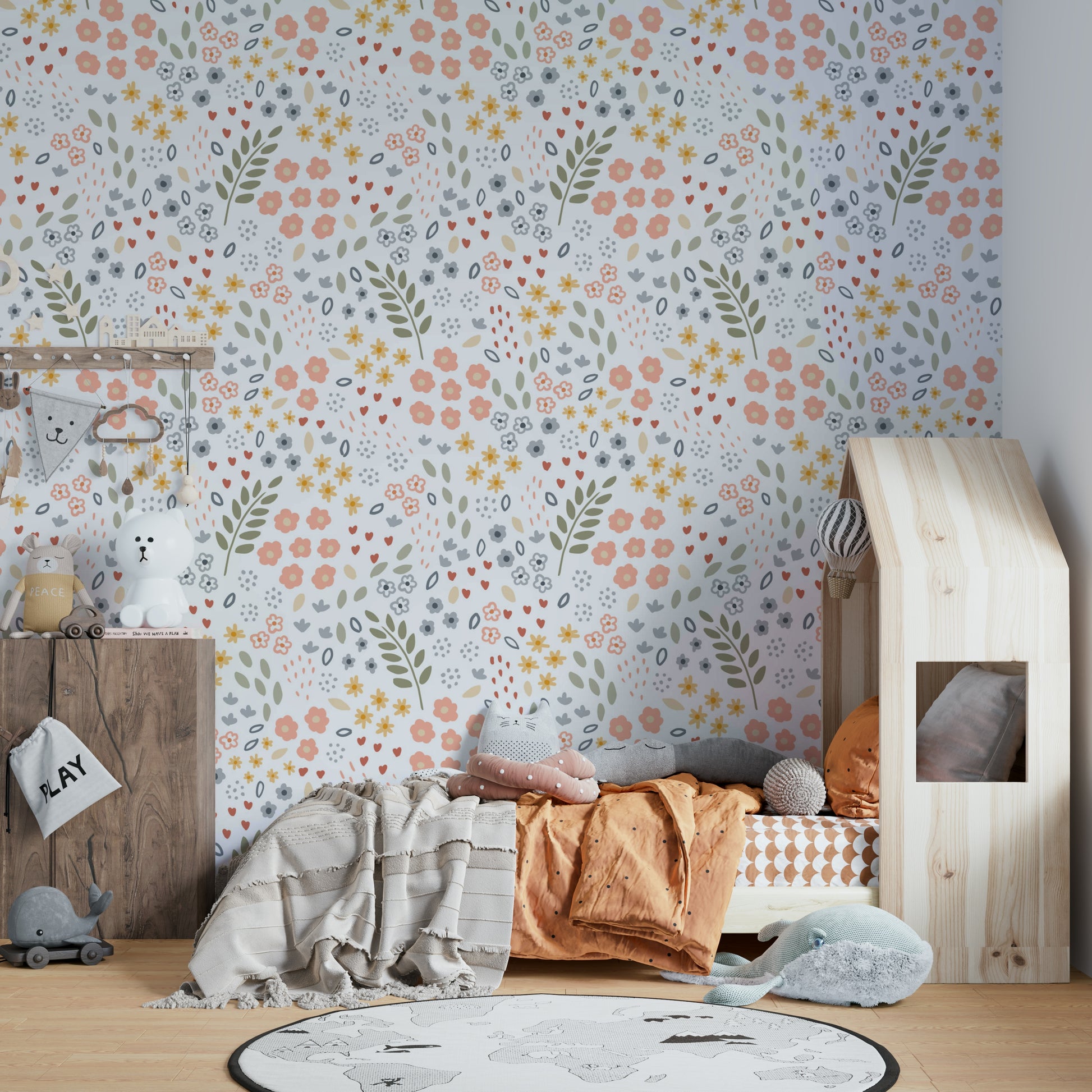 Light and airy floral wallpaper for relaxing interiors.

