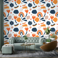 Retro floral wallpaper for walls with vibrant color.

