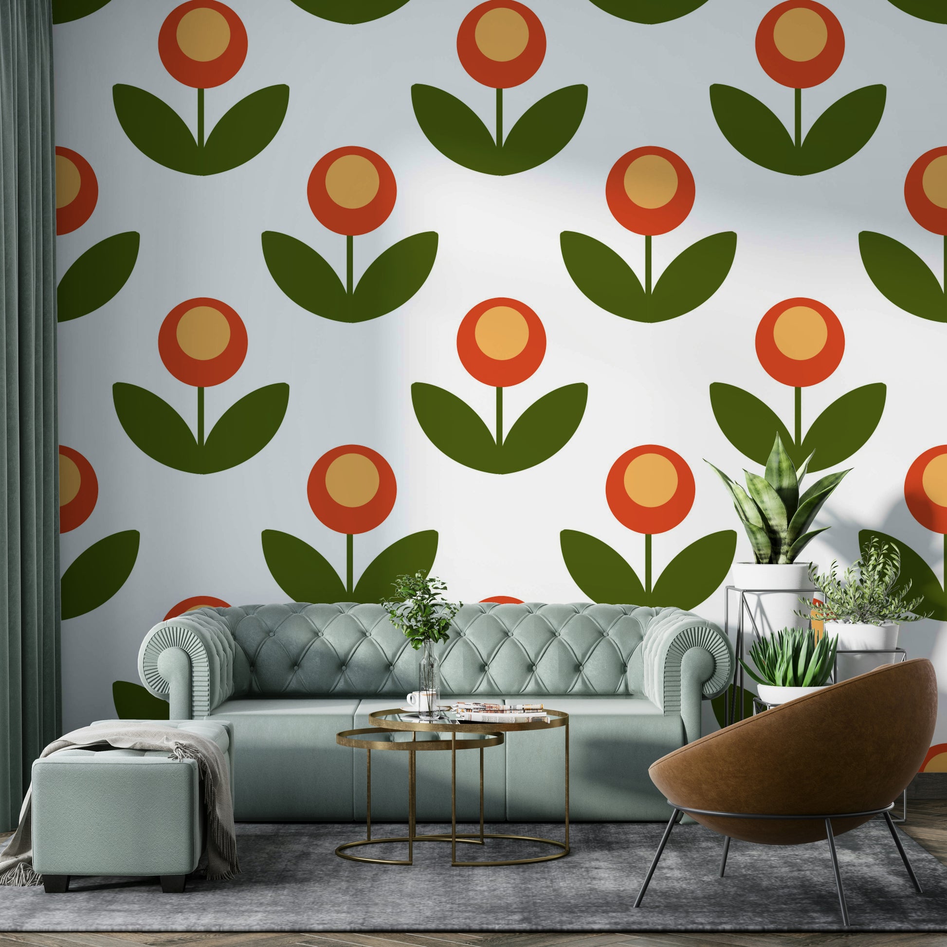 Bold floral design wallpaper for stylish, modern rooms.

