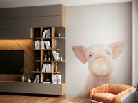Bubble gum piglet wall mural with playful design

