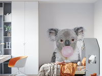 Colorful and playful koala wall mural with bubble gum.

