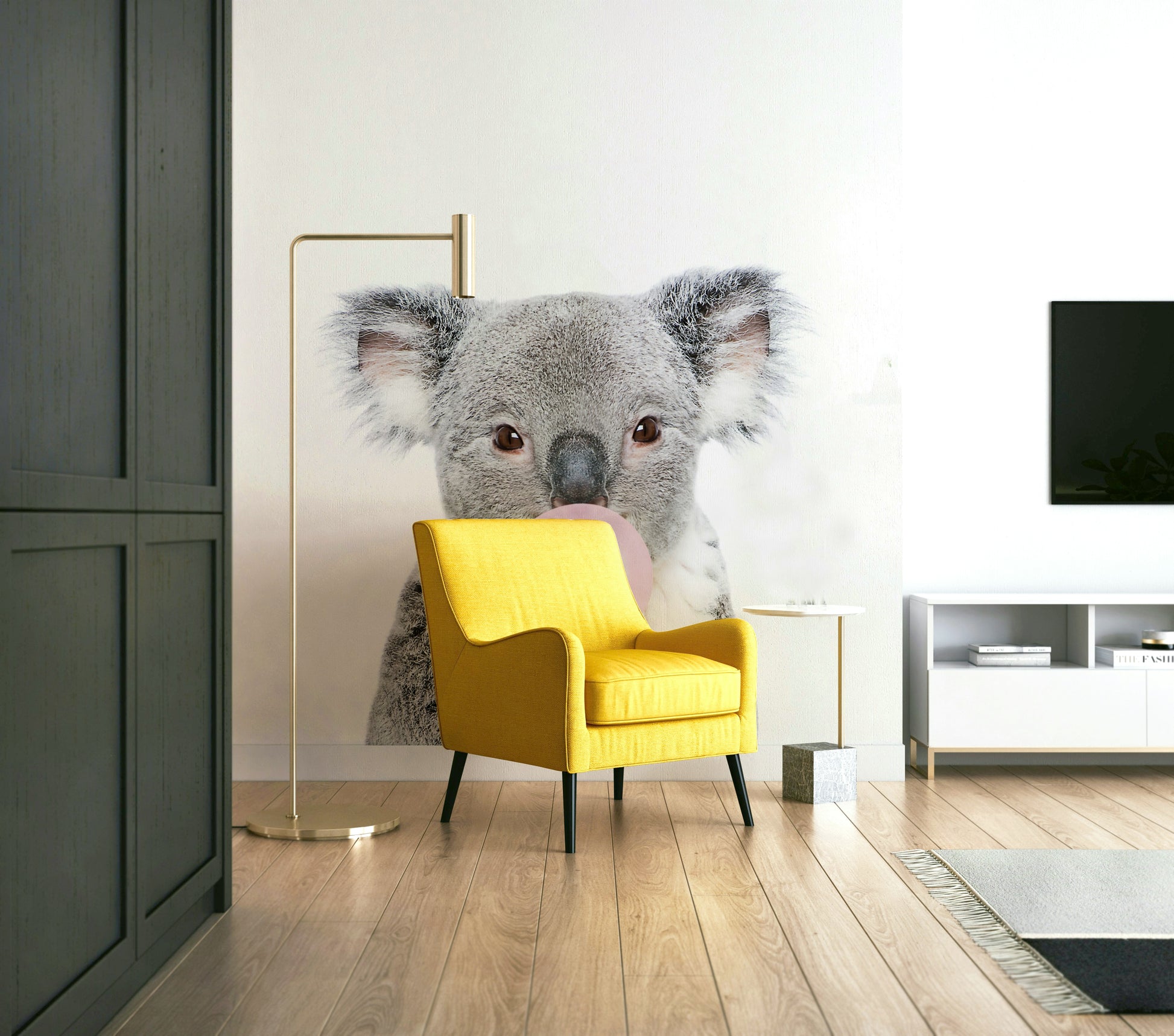 Bubble gum koala mural for creating a cheerful and playful space.

