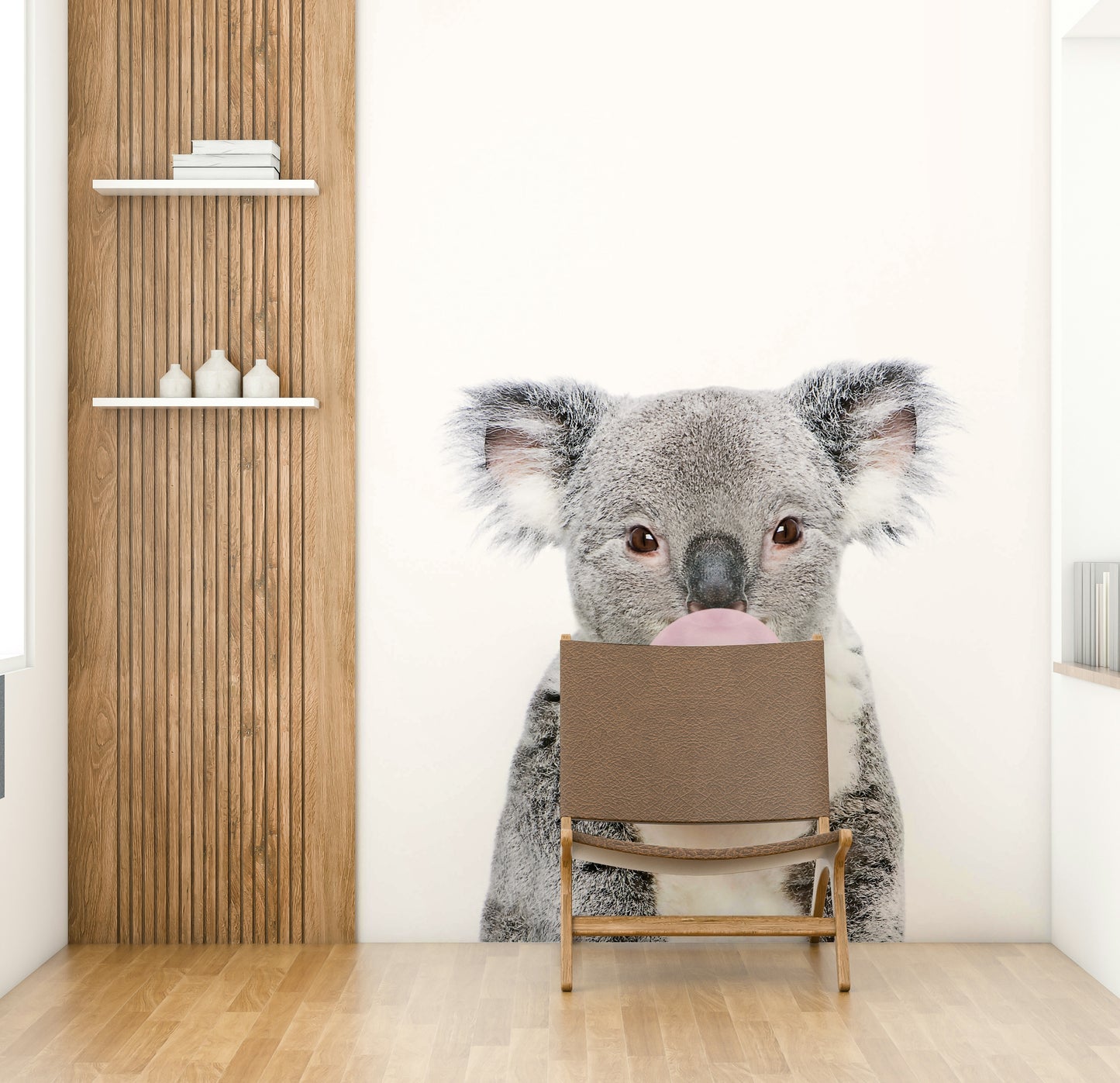 Playful koala mural with bubble gum for a fun, whimsical room.

