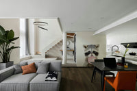 Bubble gum raccoon wall mural bringing playful energy to your space.

