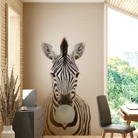 Vibrant bubble gum zebra mural for a lively, cheerful room.



