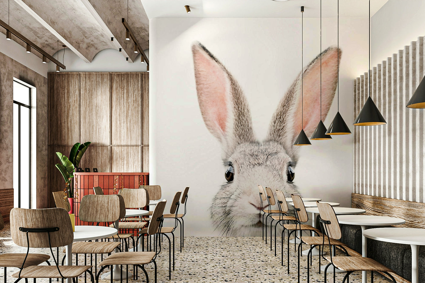 Soft and charming bunny wall mural for a nature-inspired space.

