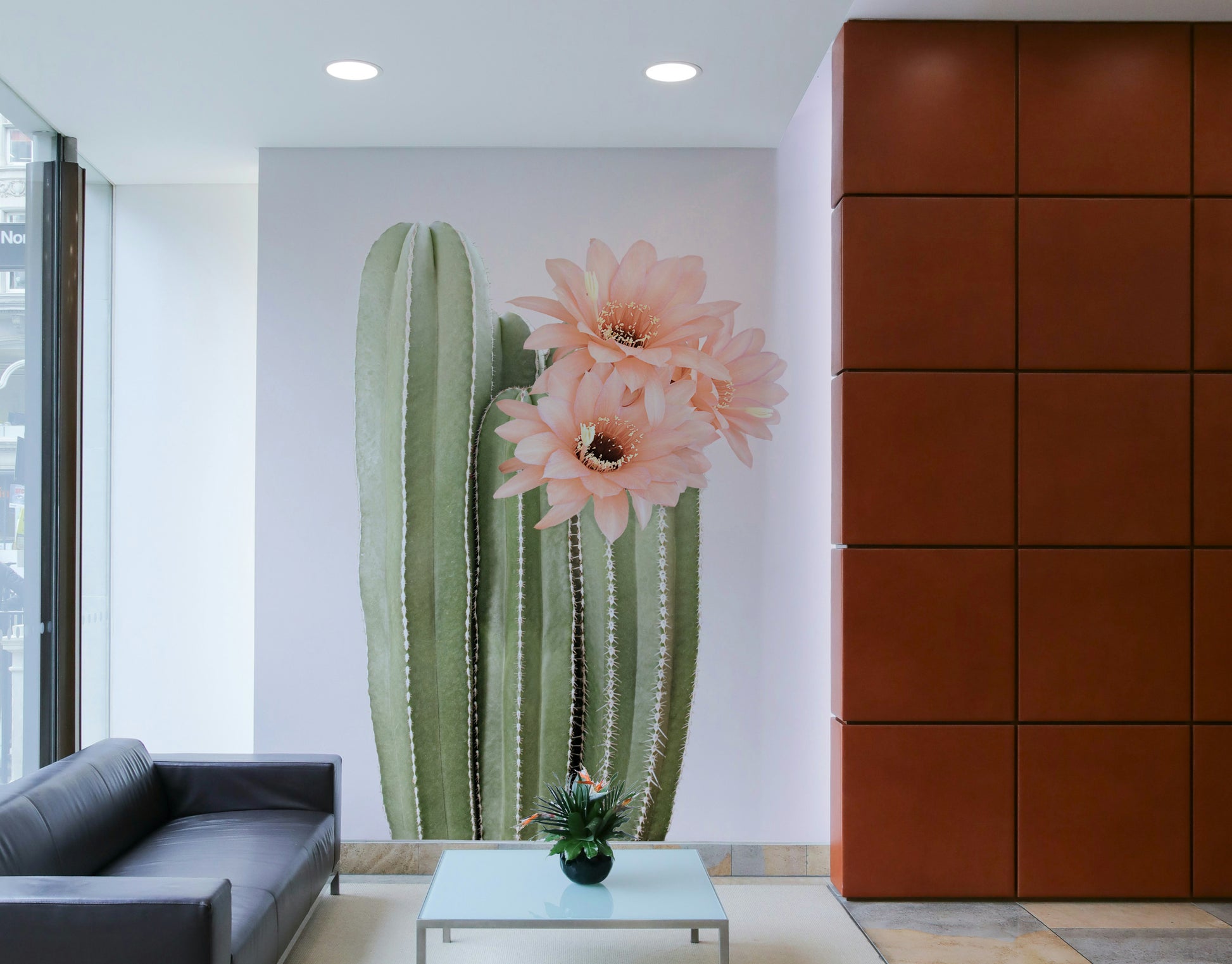 Desert cactus mural with vibrant colors and detailed floral designs.

