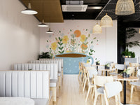 Vintage tea break mural with delicate flowers and china

