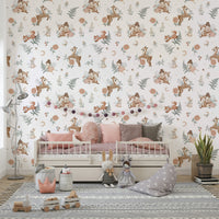 Dreamy forest mural wallpaper with tranquil woodland scene

