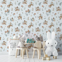 Enchanted woodland wallpaper with foggy, ethereal trees

