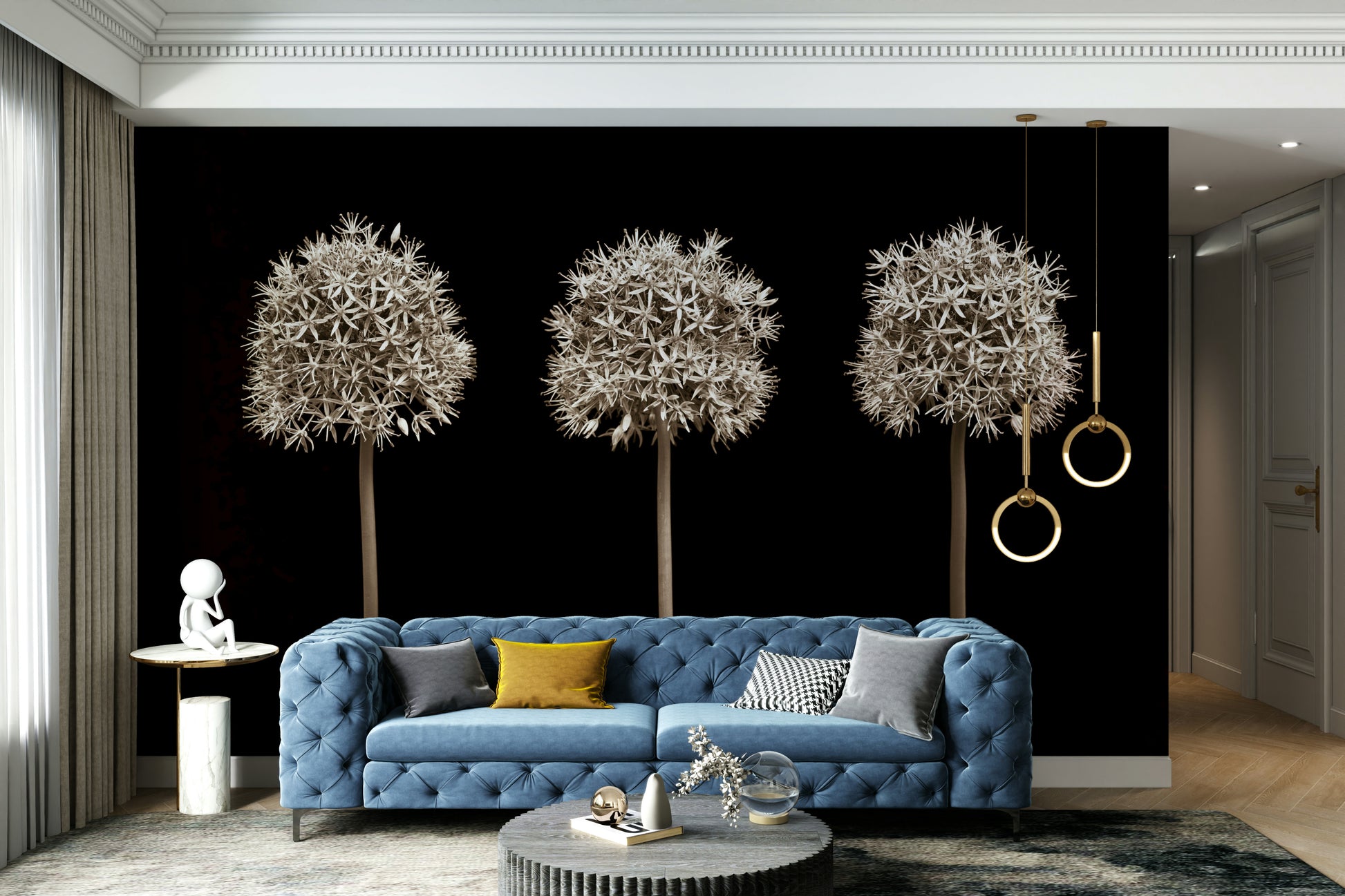 Modern nature-inspired allium mural for a striking room look.

