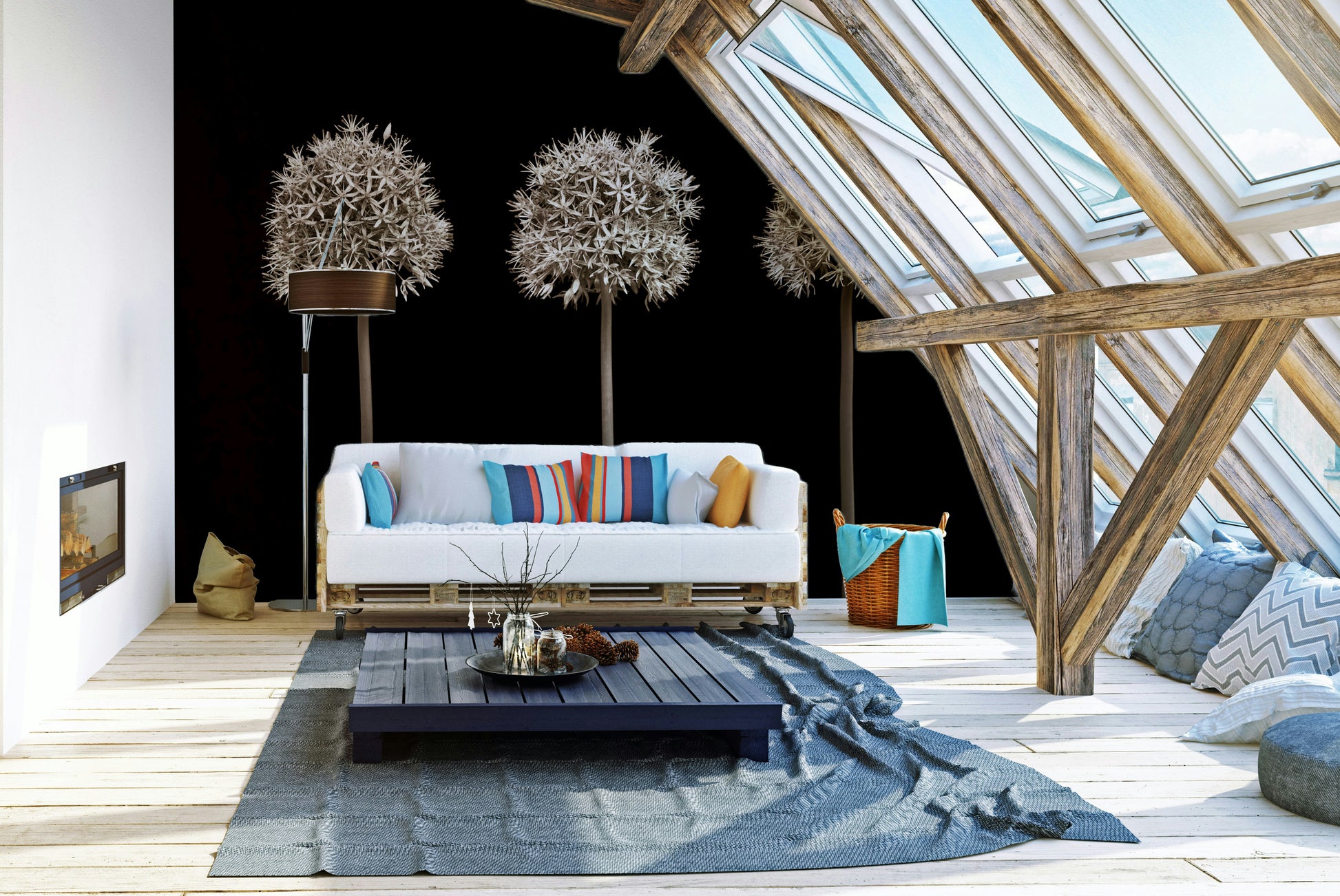 Elegant and minimalist allium flower mural wallpaper for modern homes.

