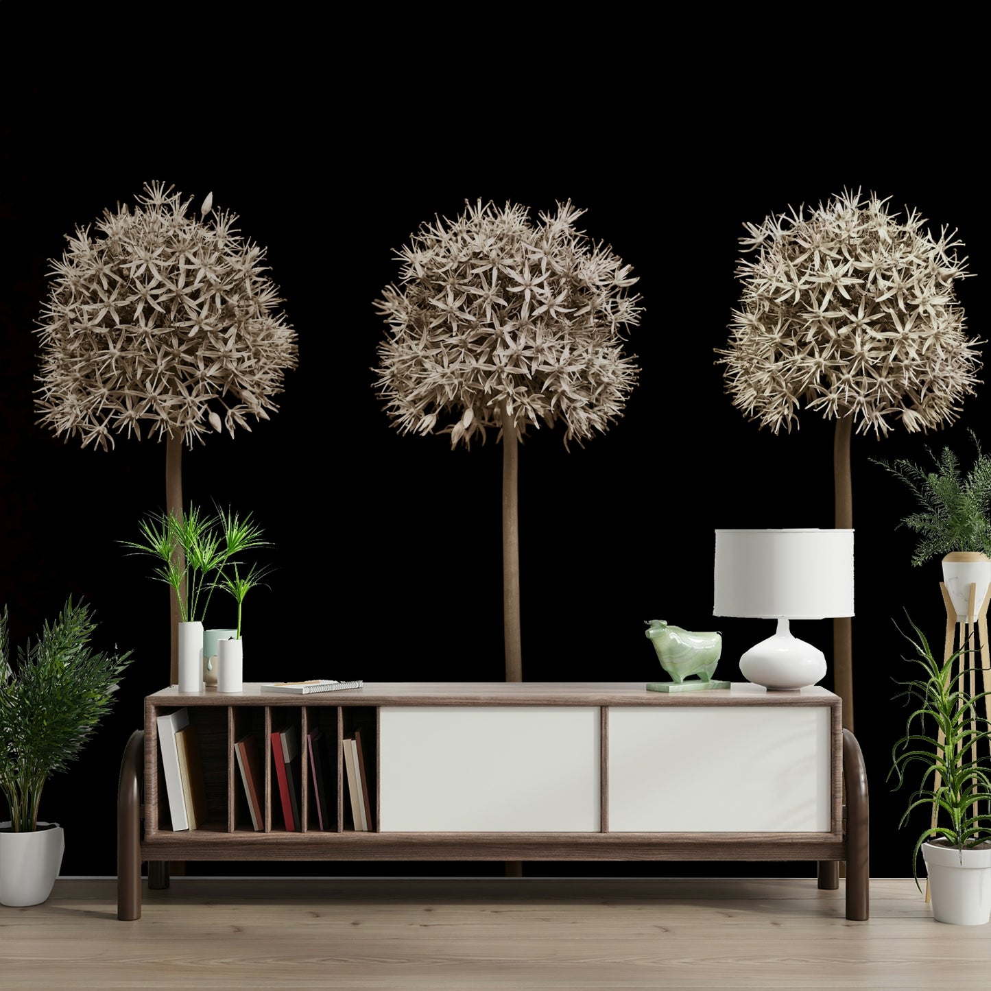 White allium flower mural adding elegance and sophistication to your space.


