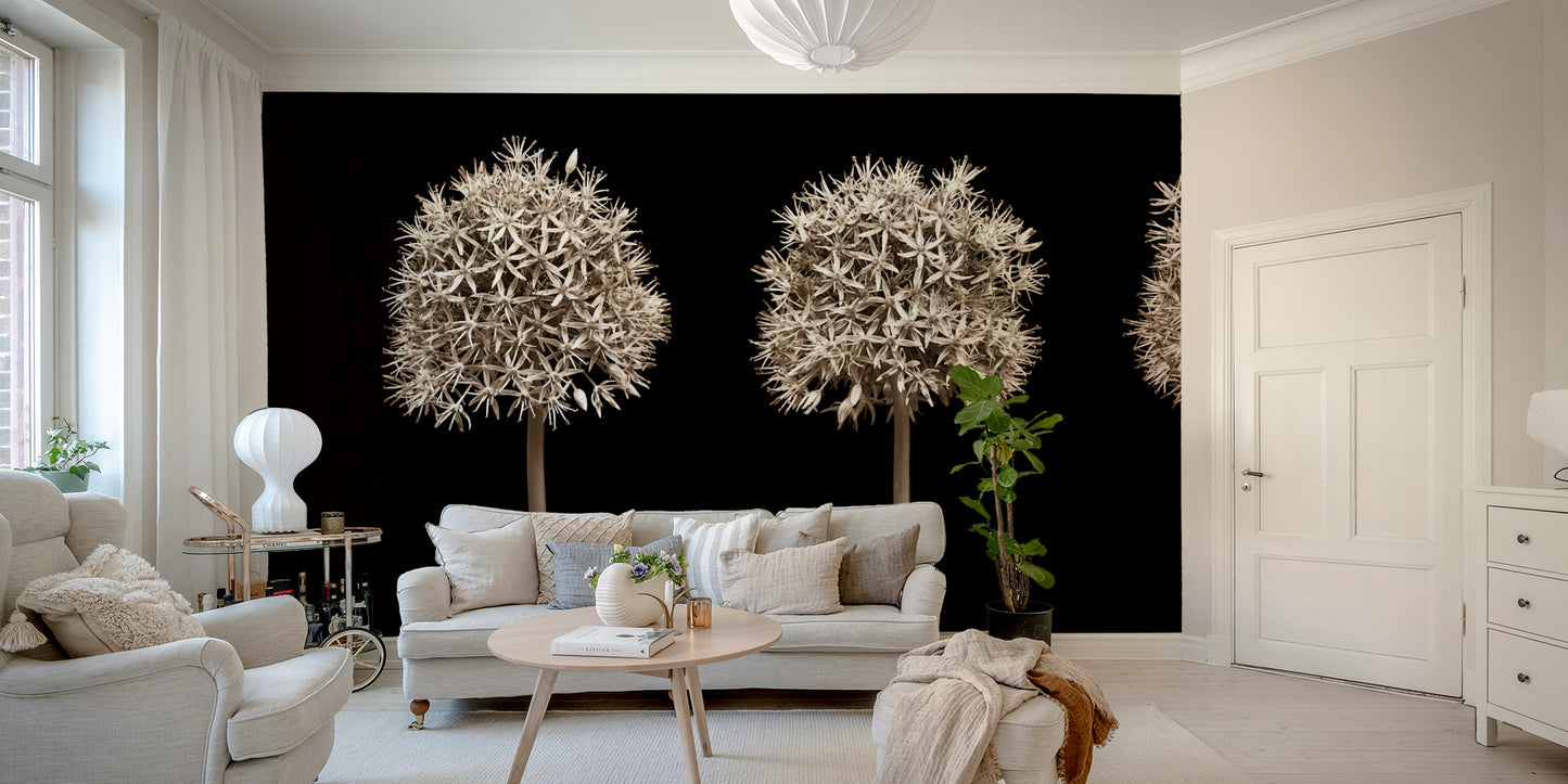Beautiful allium flowers wallpaper for creating a sleek, chic room atmosphere.

