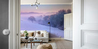 Beautiful snow-covered winter landscape mural for a calm environment.

