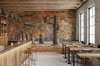 Beautiful autumn landscape with golden leaves wall mural.

