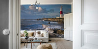 Portland Bill Lighthouse Wall Mural with crashing waves and lighthouse.


