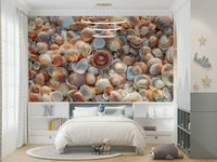 Beach treasures mural wallpaper bringing the shore to your space.

