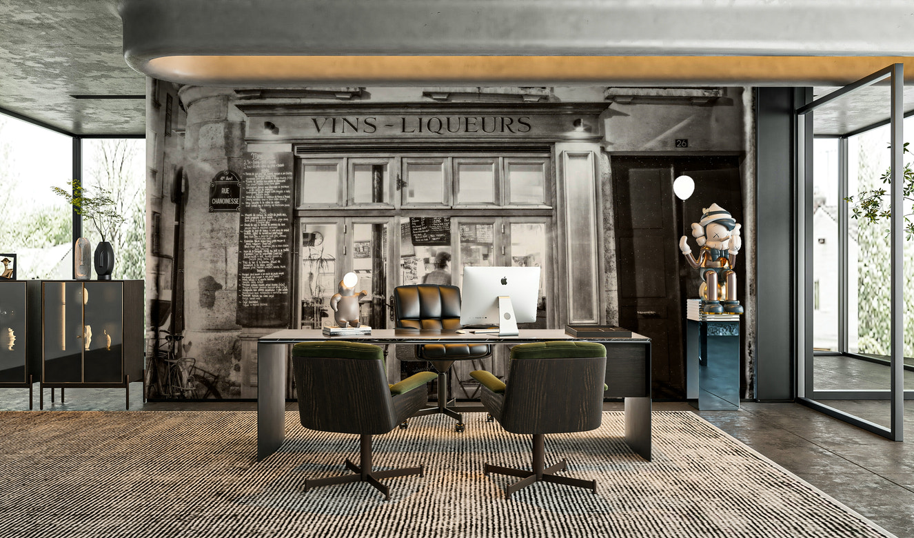 Bar in Paris Wall Mural with sidewalk tables and vintage charm.

