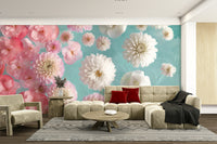 Floral wallpaper with blossoms drifting across the wall.

