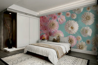 Floating floral wall mural with calm, natural colors.

