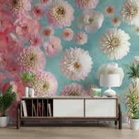 Floating floral mural wallpaper in soothing tones.

