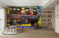 Urban wall art mural with comic-style graphics

