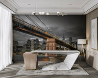 Iconic Brooklyn Bridge wall mural in moody tones


