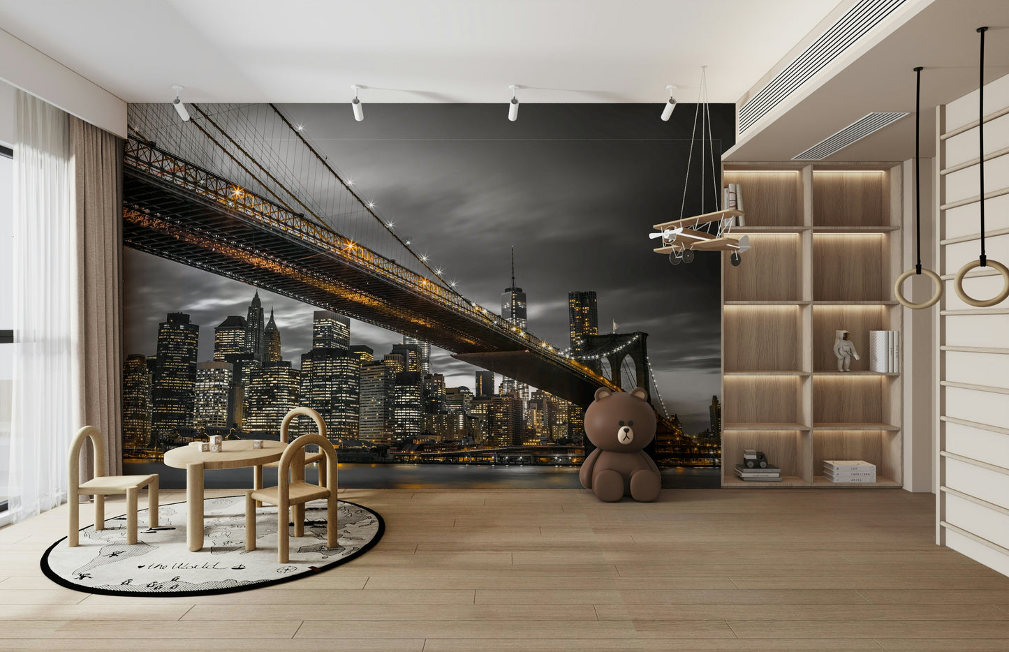 Brooklyn Bridge wallpaper mural with golden lighting


