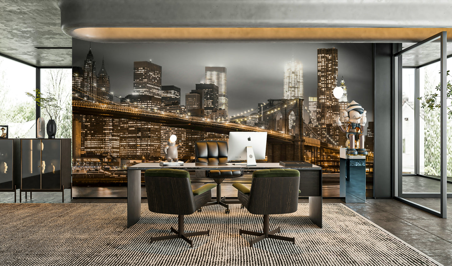 Brooklyn Bridge nocturne mural with night skyline

