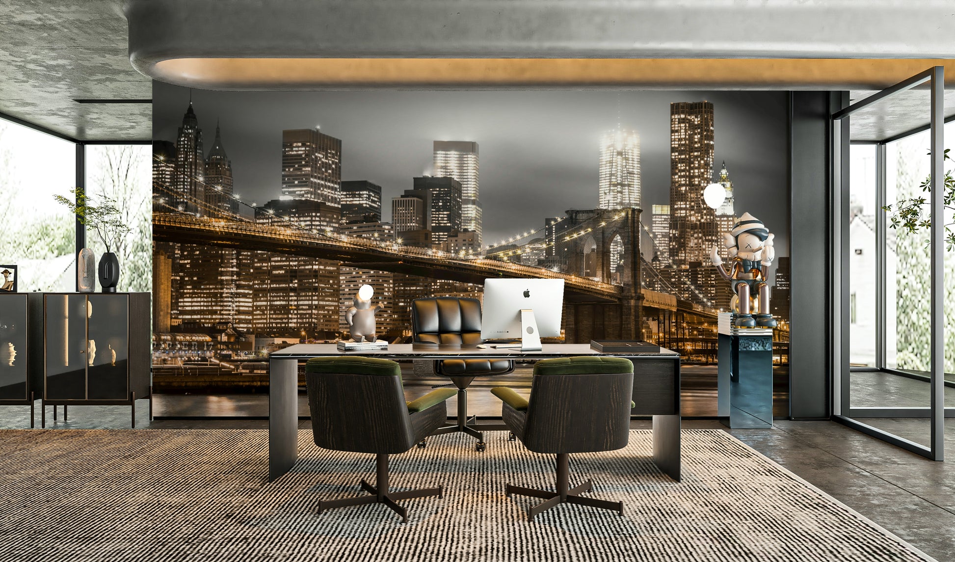 Brooklyn Bridge nocturne mural with night skyline

