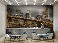 Moody night scene mural featuring Brooklyn Bridge

