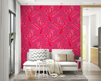 Elegant pink floral wallpaper with trumpet motifs

