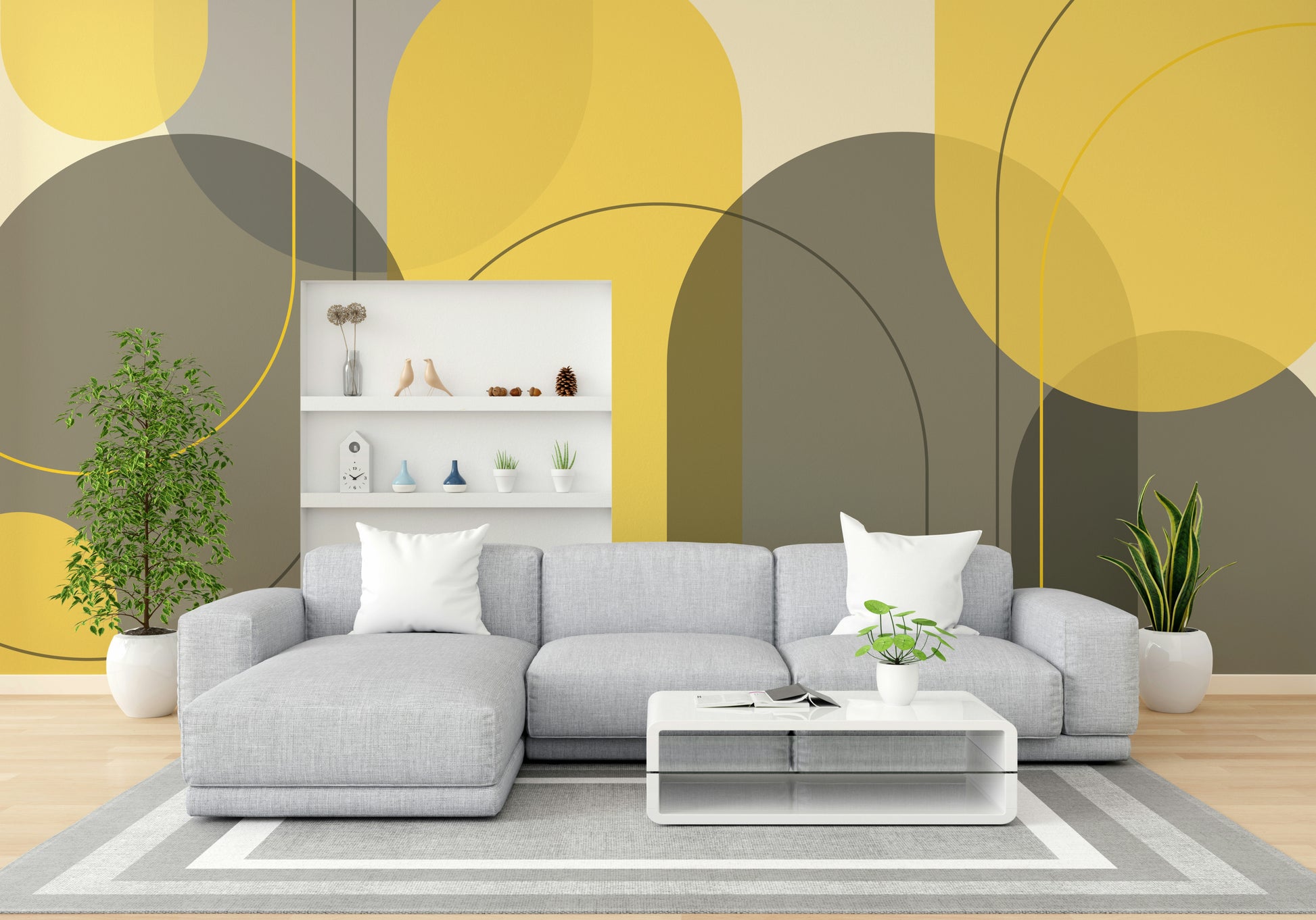 Soft curved arch mural for modern interiors

