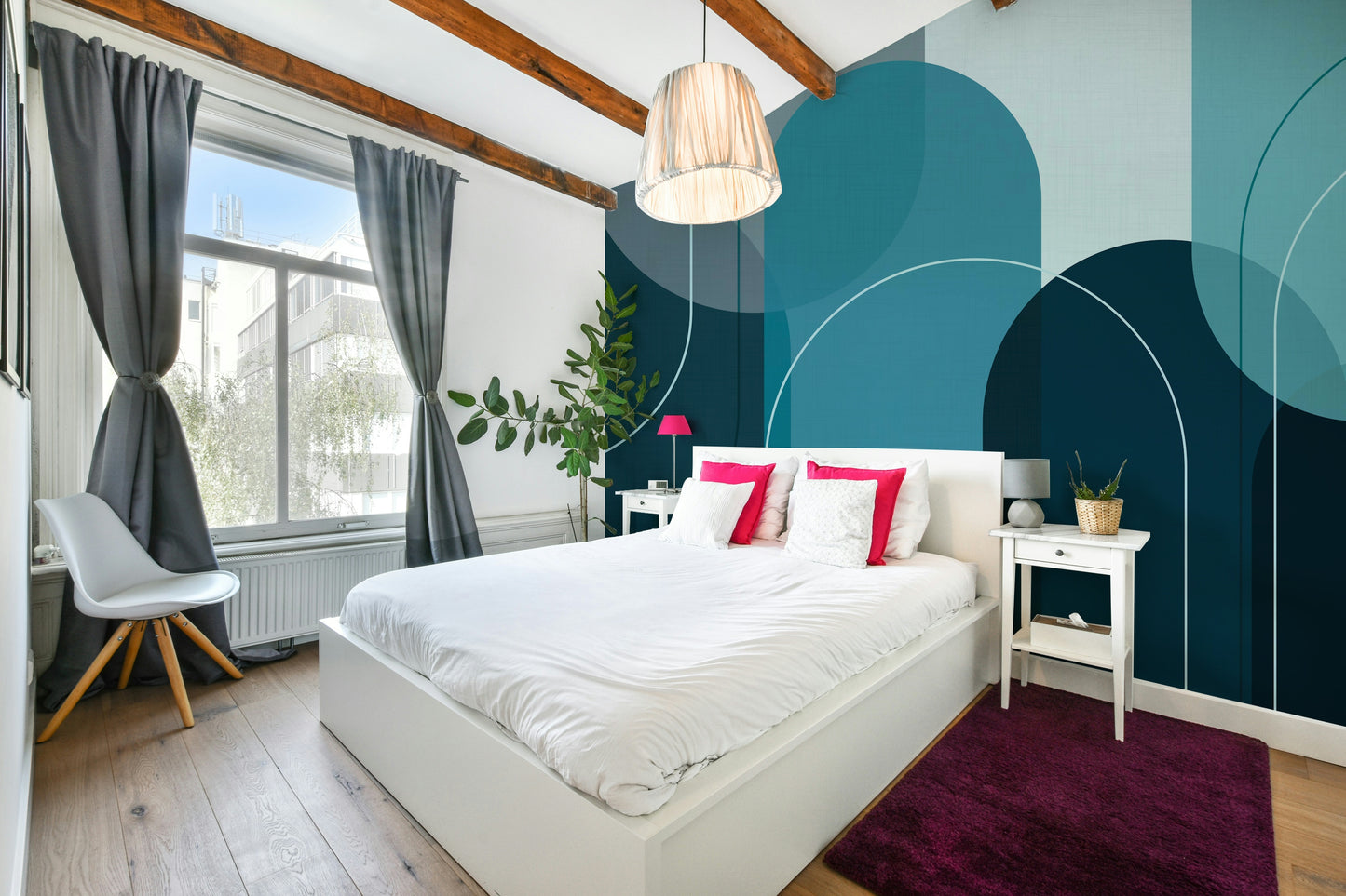 Modern turquoise and teal arch pattern wallpaper

