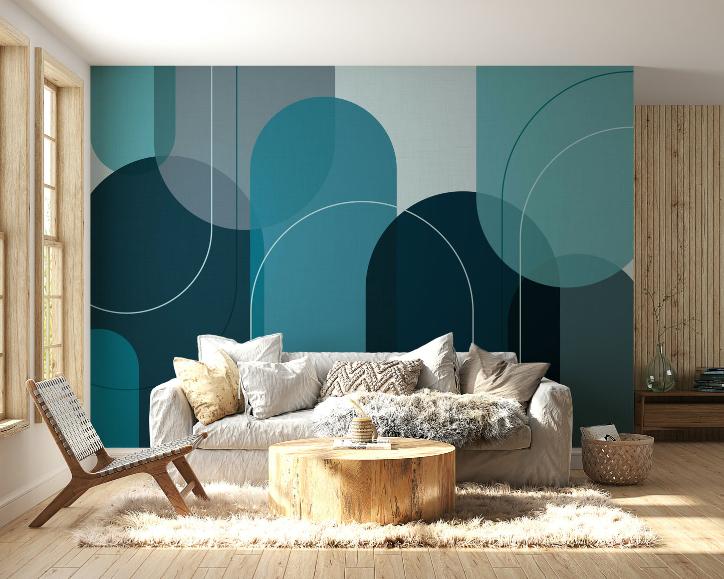 Turquoise arch design mural for calming interiors

