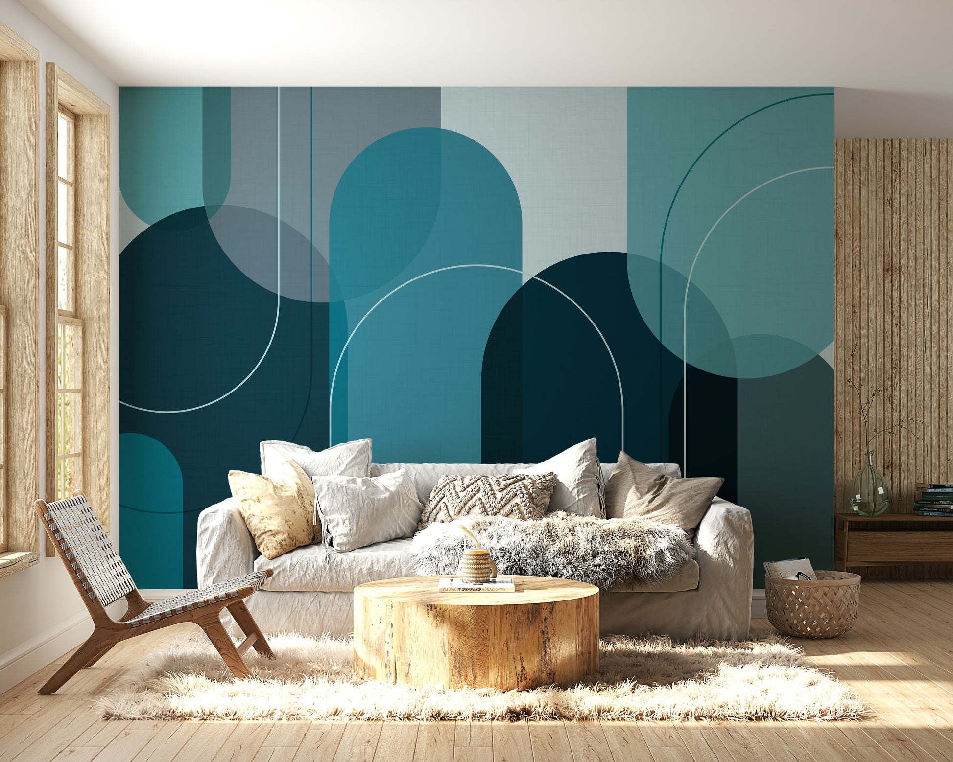 Turquoise arch design mural for calming interiors

