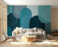 Turquoise arch design mural for calming interiors

