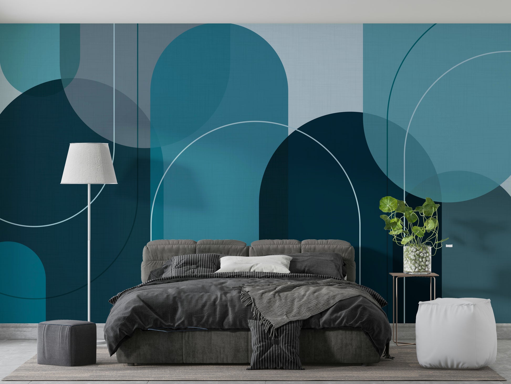 Elegant arches wall mural in turquoise tones

