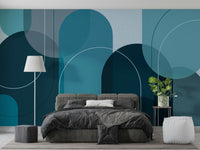 Elegant arches wall mural in turquoise tones

