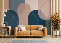 Pastel-toned mural with clean geometric forms

