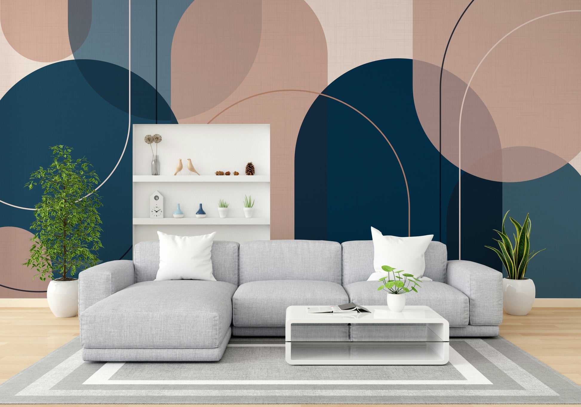 Contemporary pastel wall mural with geometric layout

