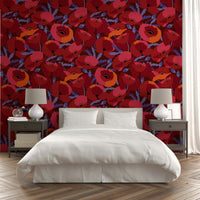 Elegant red flower mural with painterly texture

