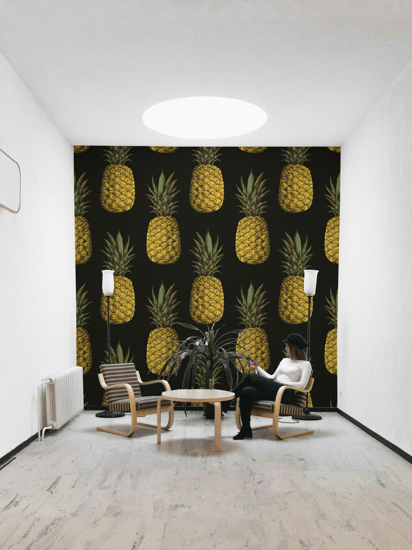 Fun and elegant golden pineapples wallpaper for modern spaces


