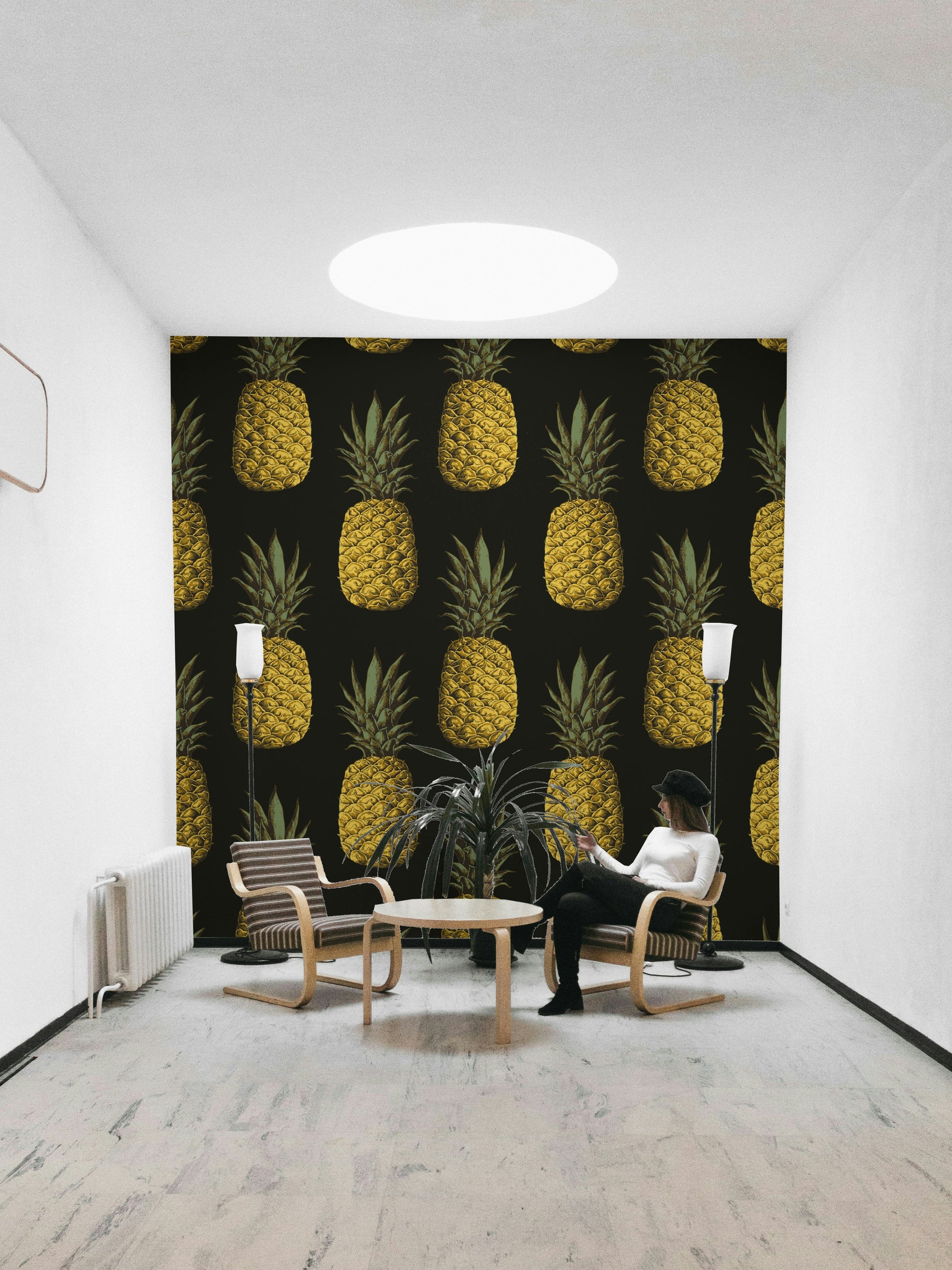 Fun and elegant golden pineapples wallpaper for modern spaces

