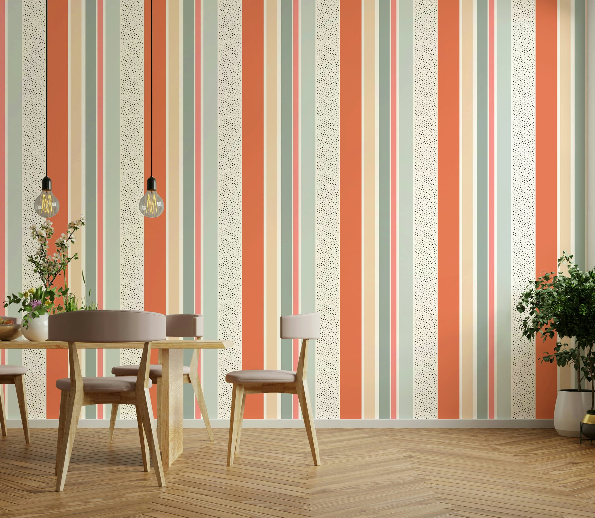 Bold striped wallpaper with fresh summer colors

