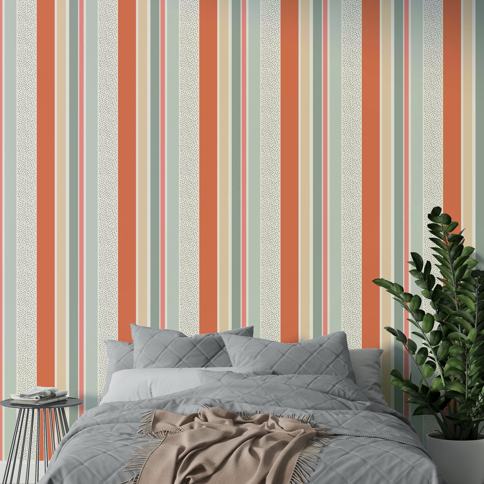 Cheerful striped wallpaper with a summer-inspired design

